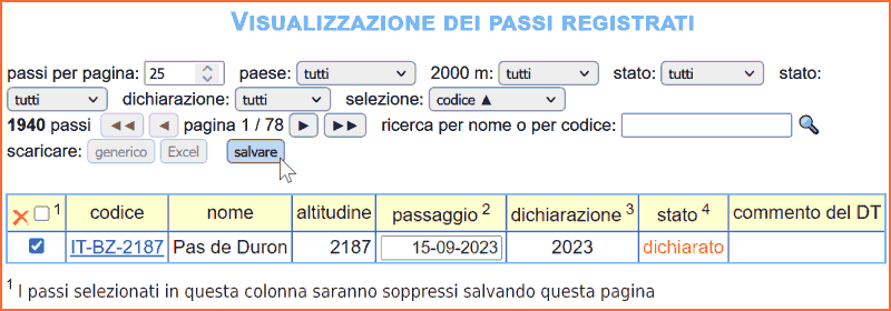 Cancellare un passo dall'elenco personale